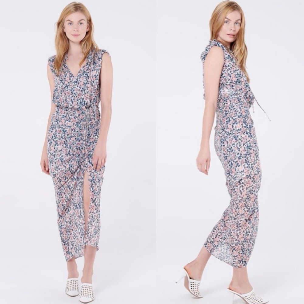 Veronica Beard Floral Asymmetrical Maxi Dress In Pink And Blue